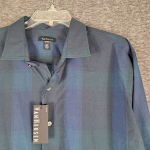 Van Heusen Men's Long Sleeve Never Tuck Shirt Button Up Blue Plaid XL NWT